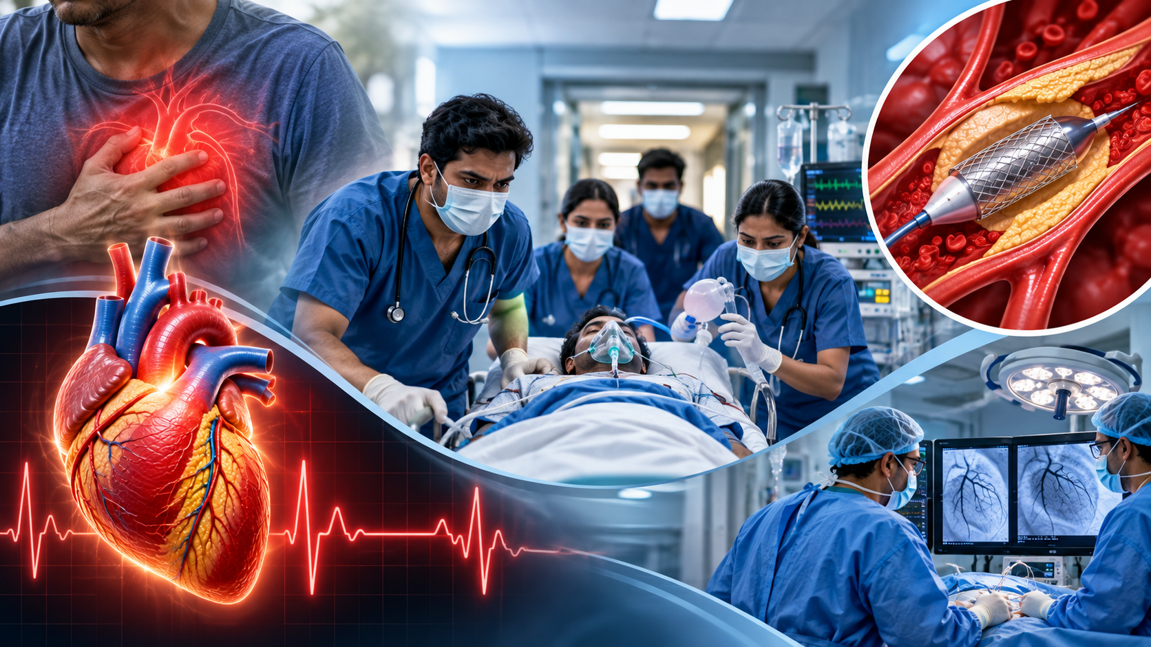 Emergency cardiac care team responding to a heart attack case at Arunachala Hospital in Kadapa