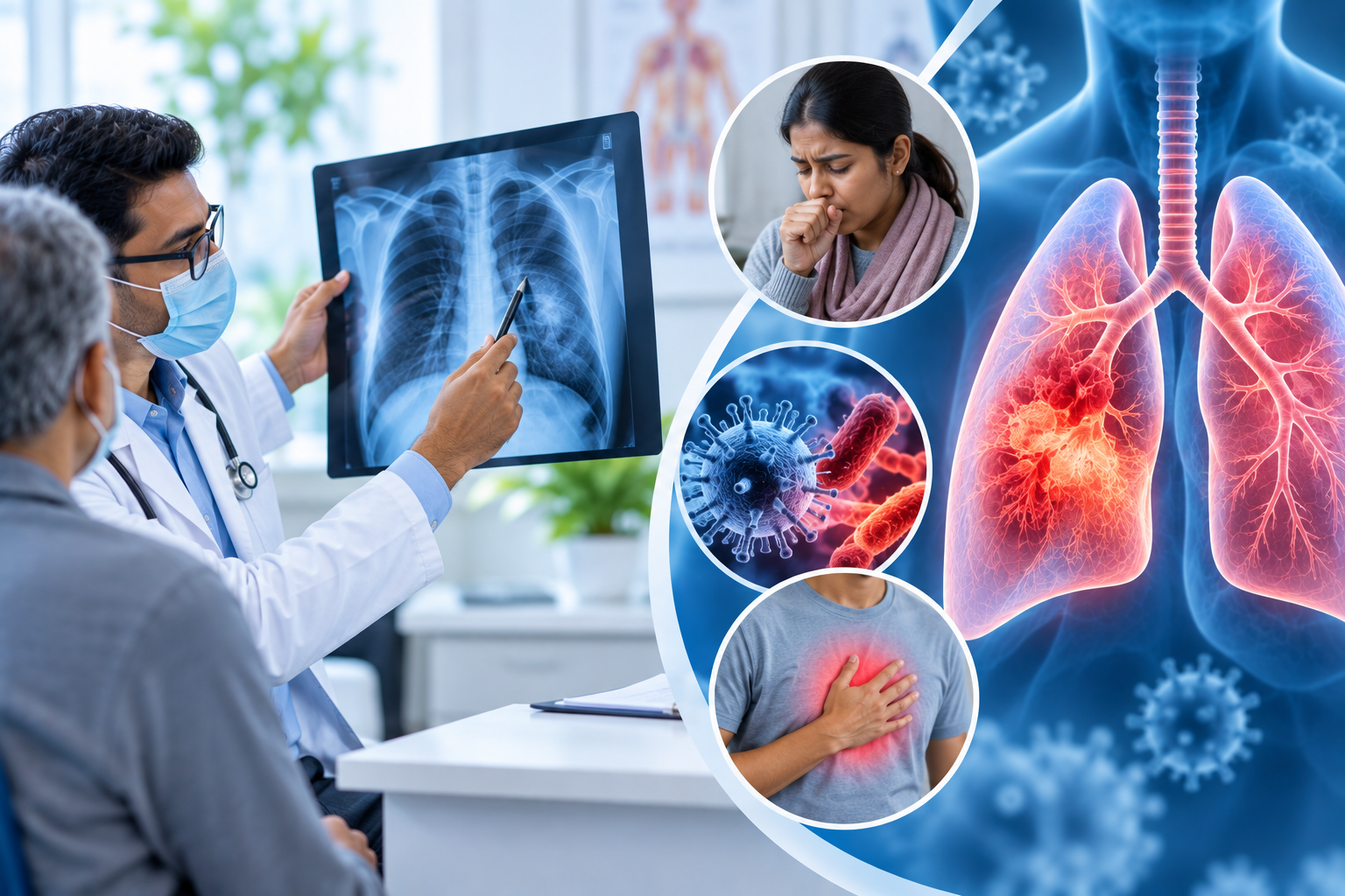 Pulmonologist reviewing a chest X-ray for pneumonia diagnosis at Arunachala Hospital in Kadapa